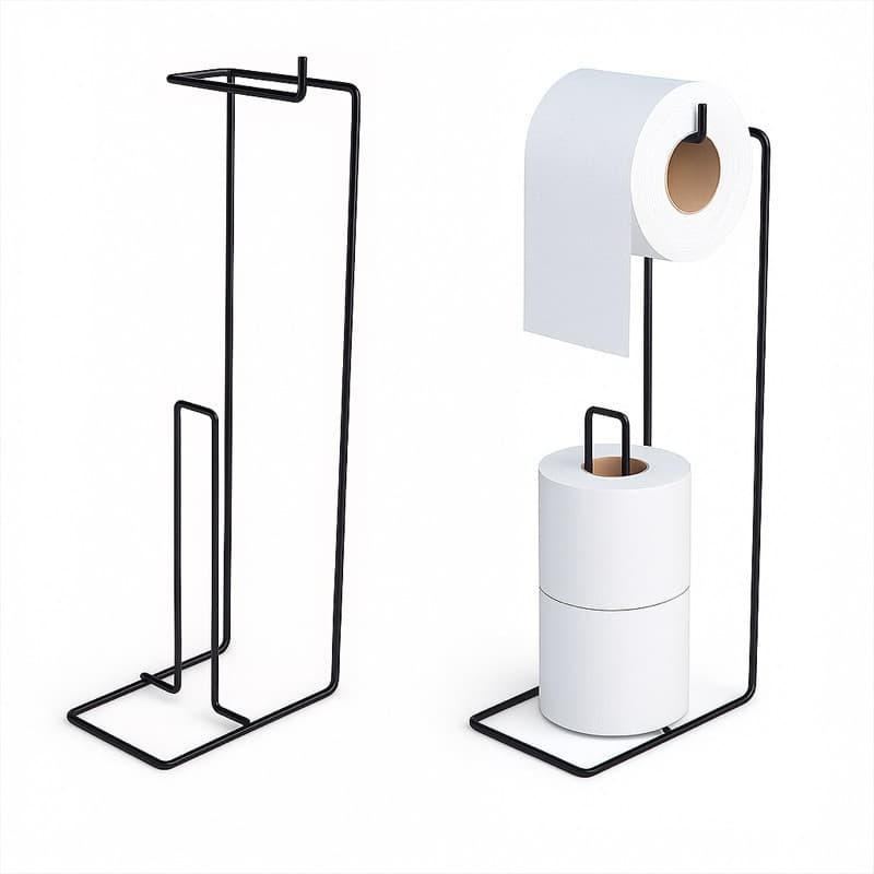 Suporte Porta Papel Higiênico De Chão 3 Rolos Preto