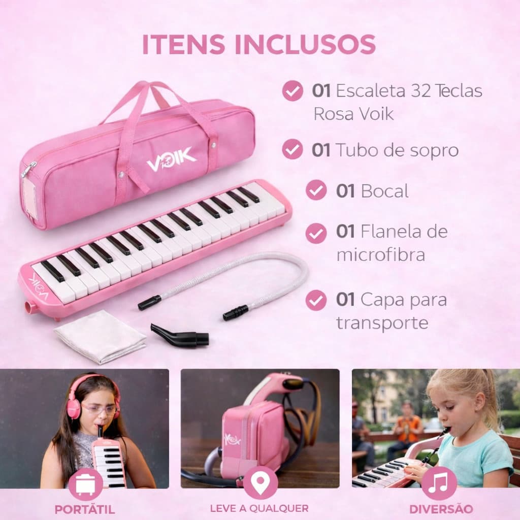 Melódica Profissional 32 Teclas Kit Completo com Estojo Rígido, Mangueira e Bocal para Estudo e Apresentação