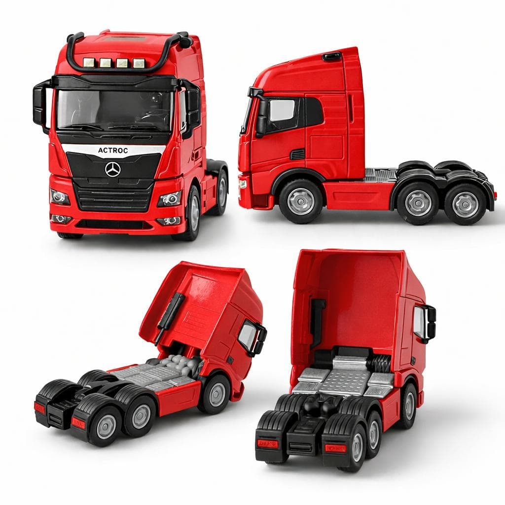 Miniatura Caminhão Mercedes-Benz Actros Trucado 1:50 Diecast com Som e Luz | Cabine Basculante | Fricção | Colecionável