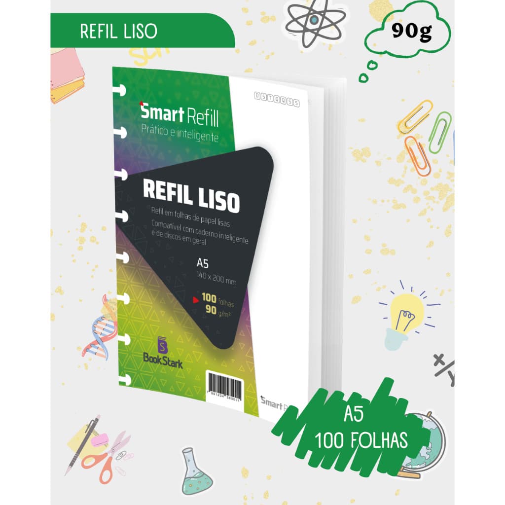Refil Liso Para Caderno Inteligente 8 Discos (A5)140x200mm - 100 Folhas