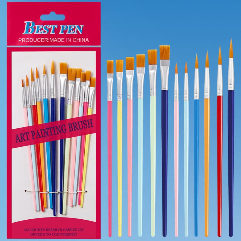 Kit com 12 Pincéis artísticos para pintura cerdas macias, aquarela, guache, pintura a óleo, acrílico