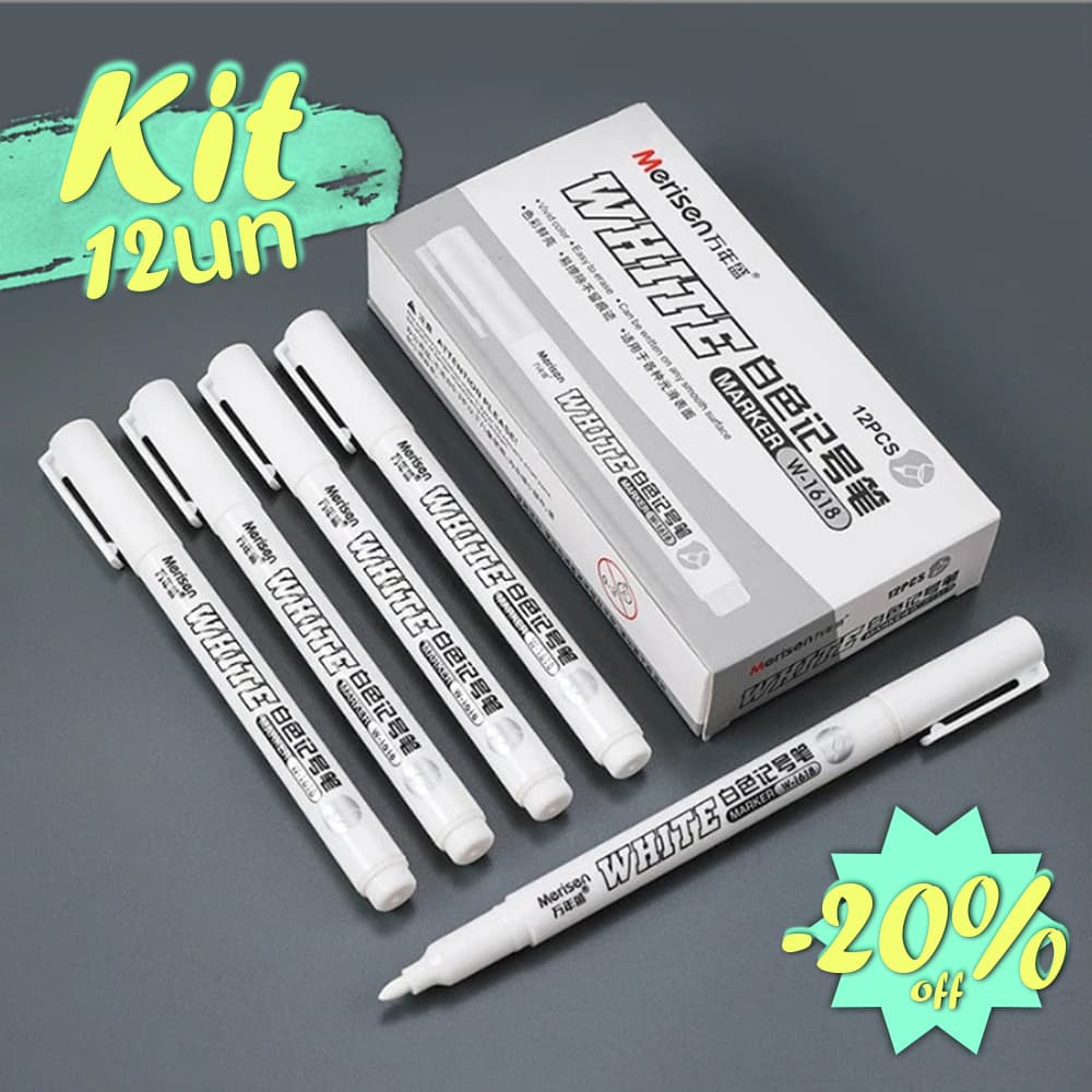 Canetas de Destaque Brancas 12pçs/Pacote - Marcadores de Arte Cabeça Redonda 1mm - Desenho Criativo, Escola, Reparos