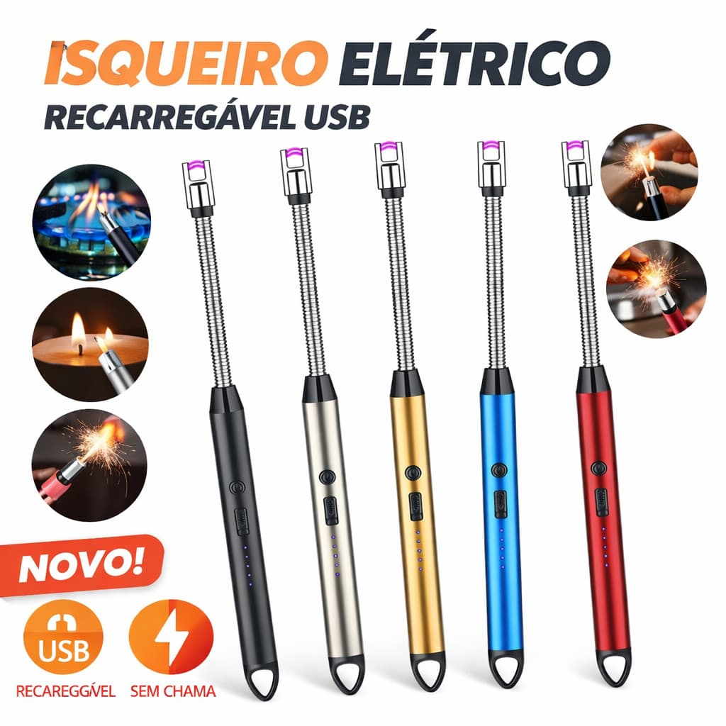Isqueiro Eletrico Acendedor De Fogão Churrasqueira Vela com Recarga USB