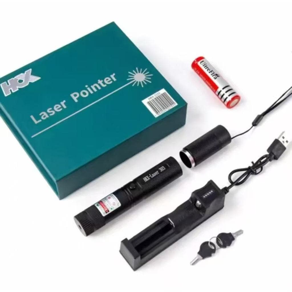 Caneta Laser Pointer Verde Recarregável com Chave de Segurança com Bateria Laser 303