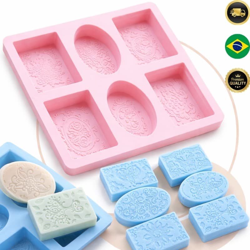 Molde de Silicone para Sabonete 80g Oval e Retangular – Forma Profissional (Verde, Azul e Rosa)