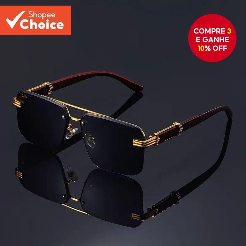 Óculos De Sol Masculinos Retrô Quadrados De Meia Armação – Templos Leves De Grãos De Madeira Com Proteção UV Para Ativid