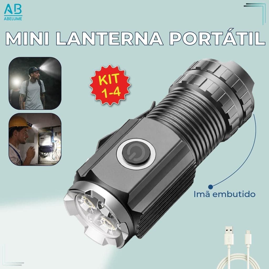 Mini Lanterna Portátil Led Imã embutido alta potência carregador USB Bivolt