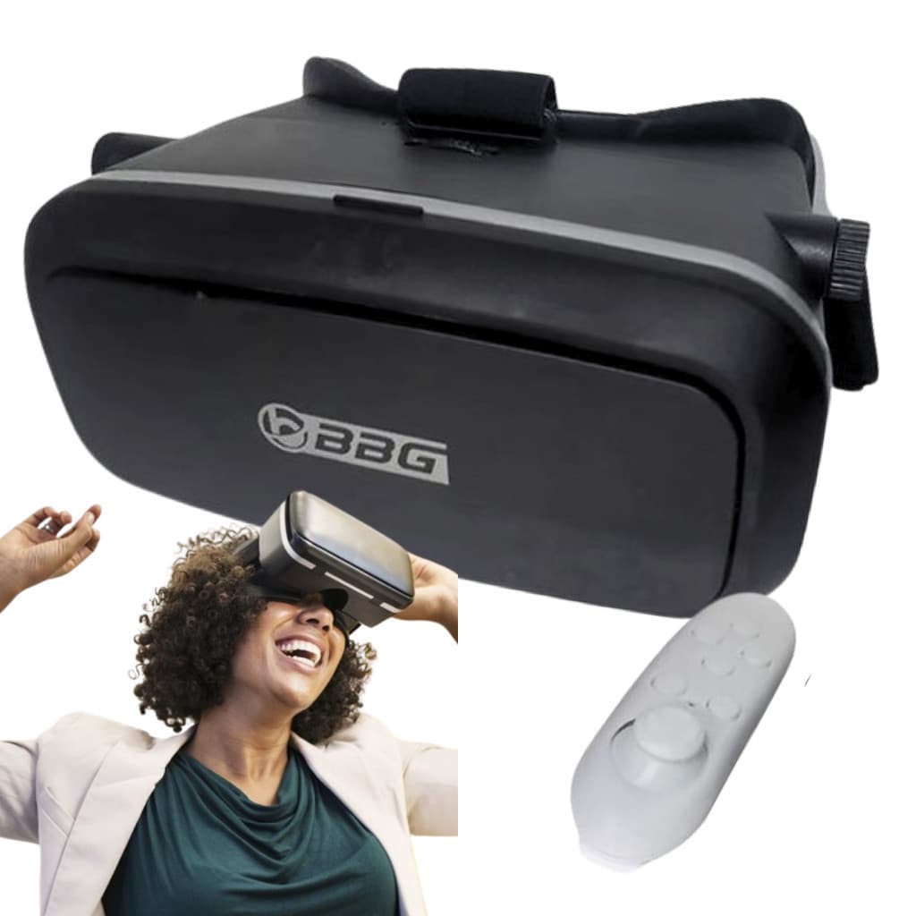 Óculos De Realidade Virtual VR Box ABS Ajustável 3D Com Controle Bluetooth – Compatível Com Smartphones 4,7" a 6,5"