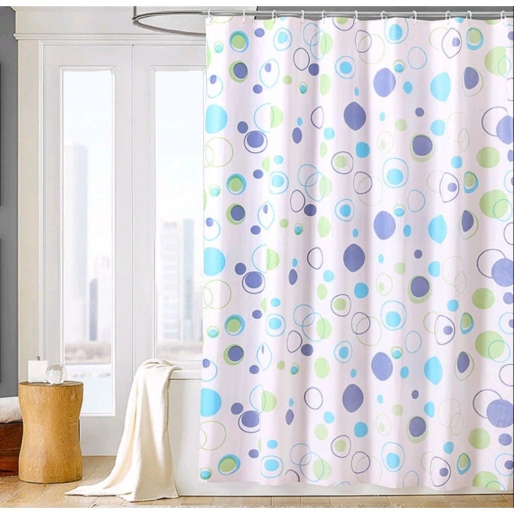 CORTINA PARA BOX BANHEIRO DECORADA PLÁSTICO TIPO VINIL CORES DIVERSAS COM GANCHOS 180cm x 180cm