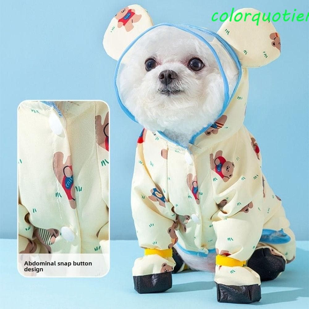 Capa De Chuva Com Capuz Para Cachorro COLORQUOTIENT , Impermeável De Desenho Animado Ajustável À Prova De Vento De Quatr