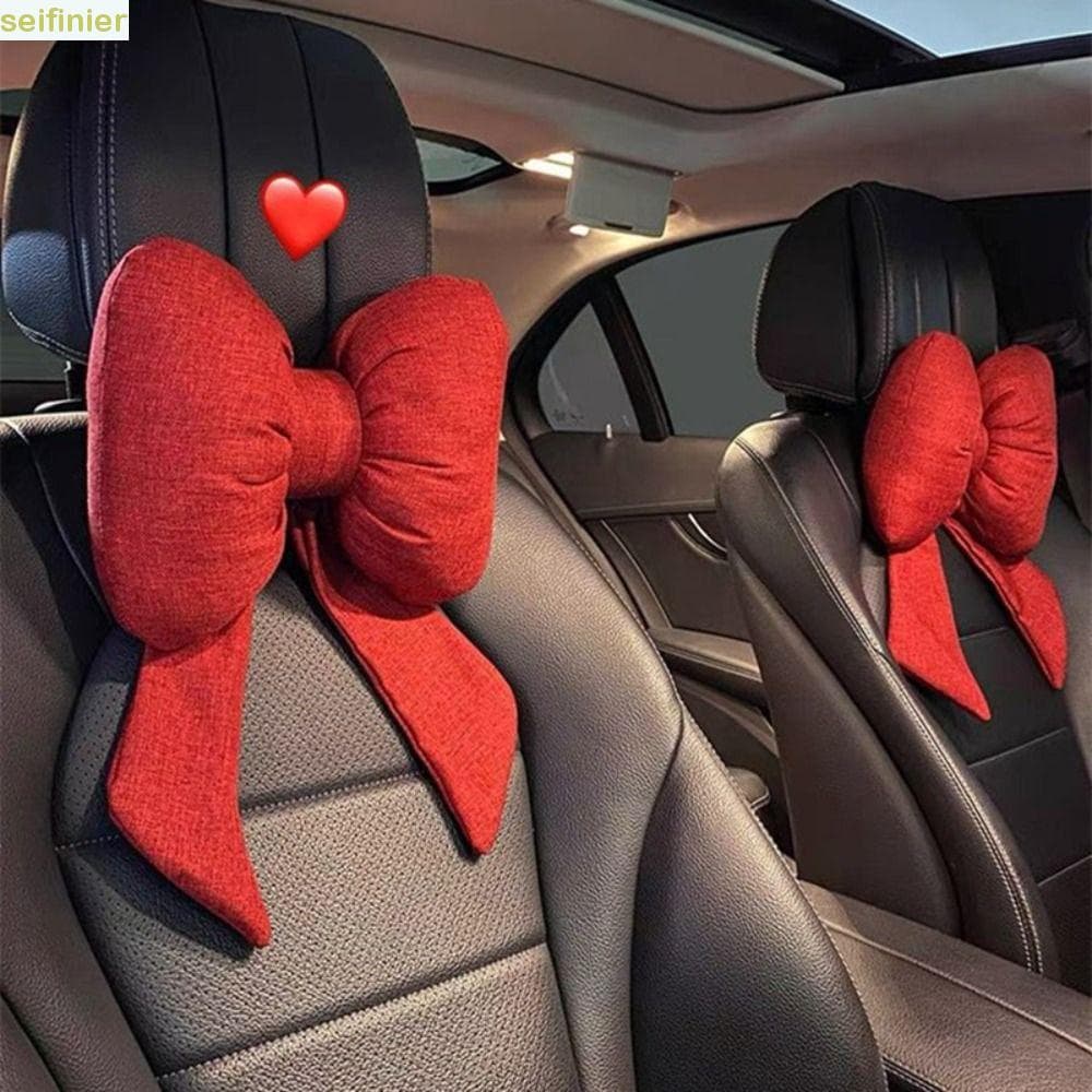 SEIFINIER Encosto De Cabeça De Carro Com Laço De Linho , Fita Travesseiro De Pescoço , Streamer Ajustável Respirável