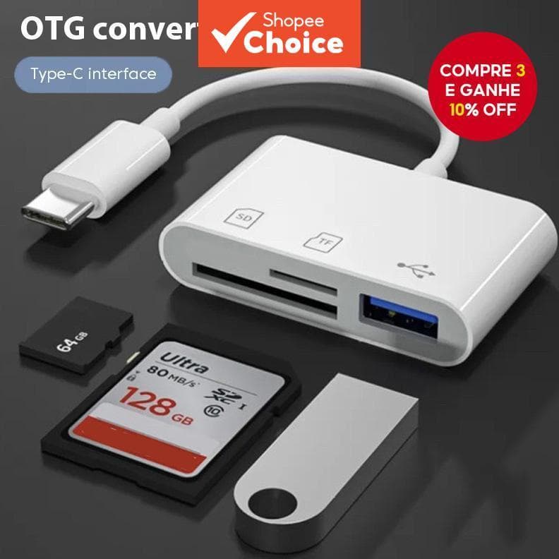 Leitor De Cartão SD TF Tipo C 3 Em 1 De Memória OTG De Transferência De Alta Velocidade USB Para Android/Laptop