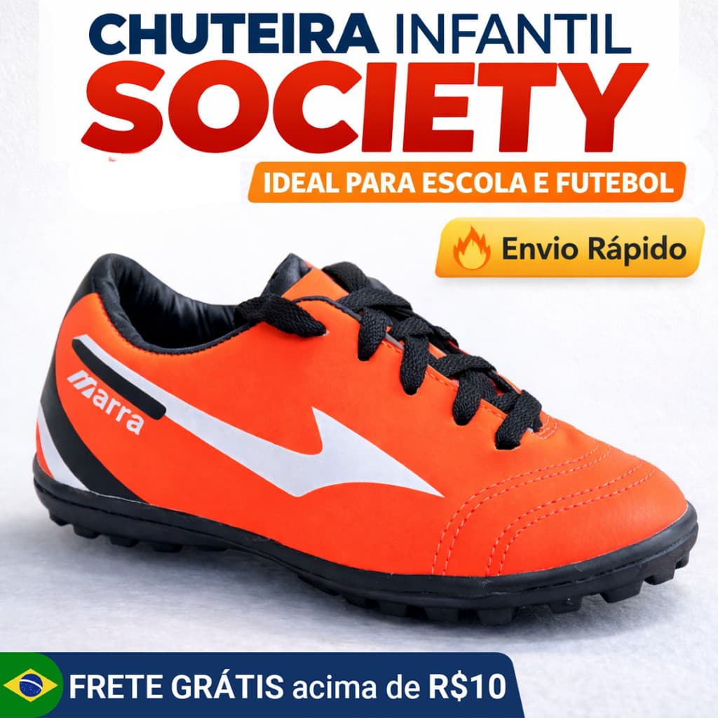 Chuteira Society Infantil Futebol Costurada Confortável 24 ao 33 Leve Escola Treino Menino Menina