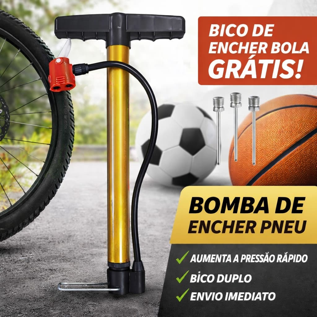 Bomba de Ar Bike Encher Pneu Bicicleta Bola Colchão Moto Carro Piscina + Bico Agulha Grátis