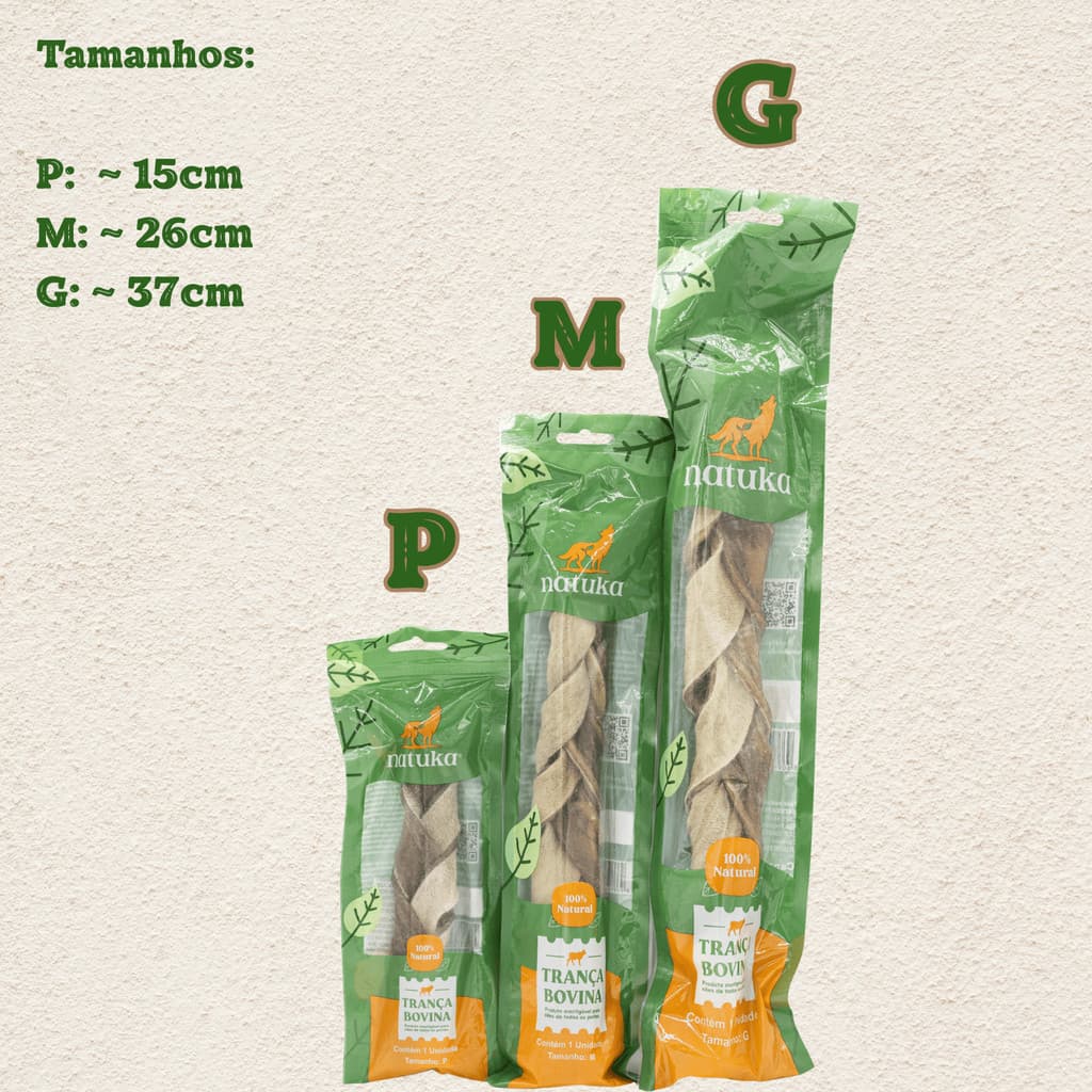 Mordedor 100% Natural Trança Bovina (couro bovino trançado e desidratado) p/ cães de todos os portes e idades - Natuka