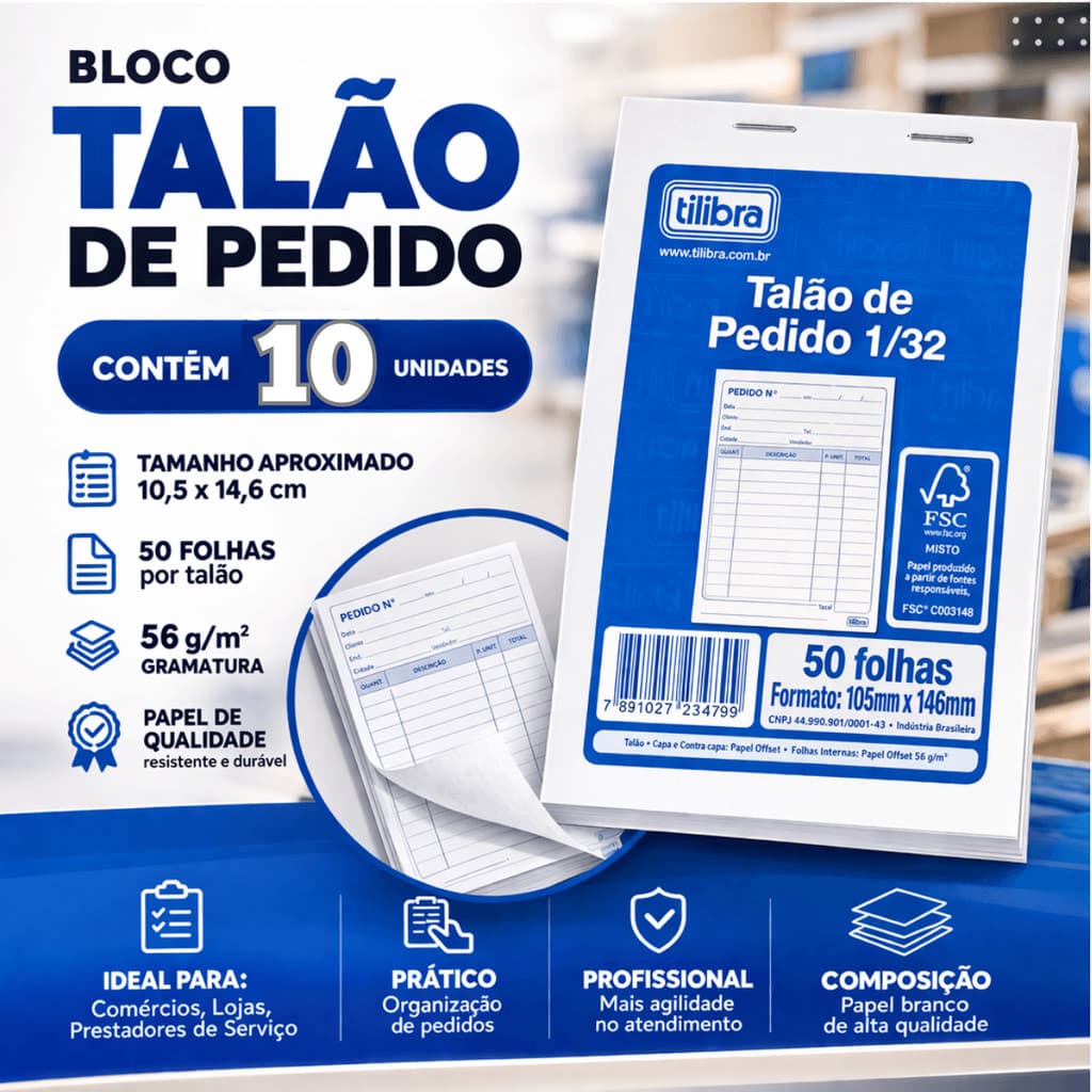 Kit 10 Bloco de Pedido 1/32 1 Via - Tilibra