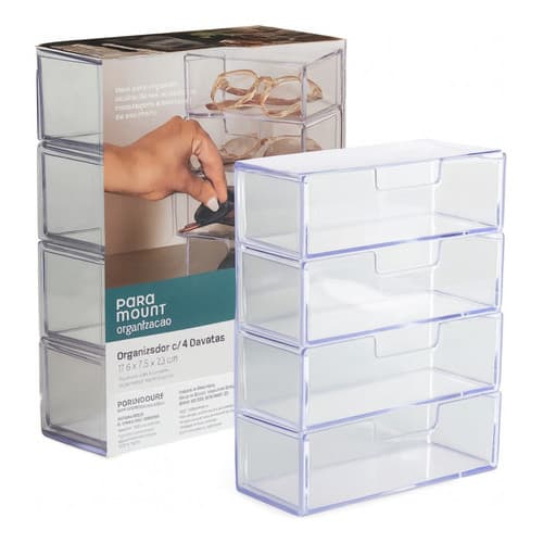 Organizador Multifuncional 4 Gavetas Óculos Maquiagem Escritório Transparente