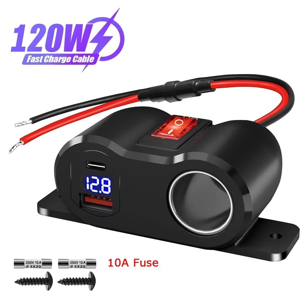 12V-24V QC3.0 & PD3.0 Tomada De Isqueiro Divisor Com Voltímetro USB Carregador De Carro Adaptador De Energia Para Caminh