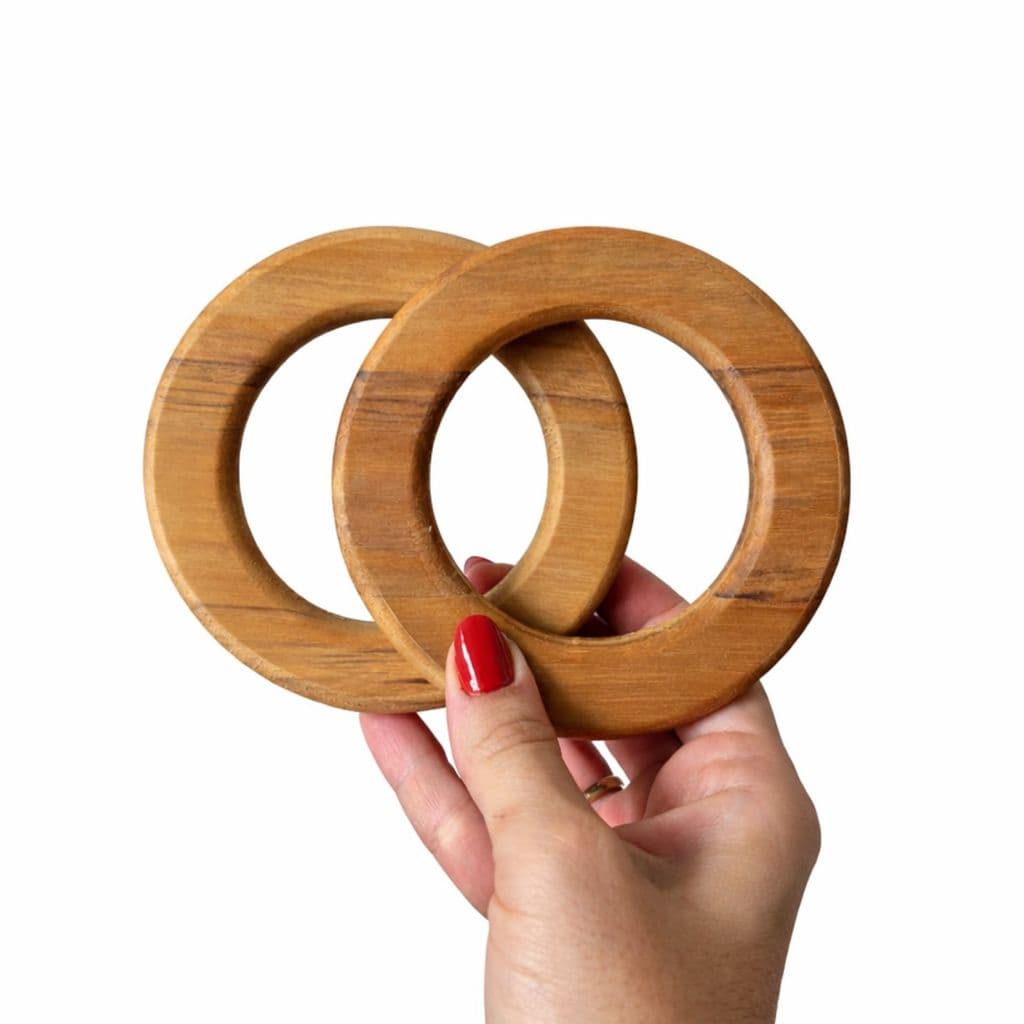 Kit 2 Alças Redondas Pequenas em Madeira Maciça para Bolsas Artesanais, Cestos e Bandejas