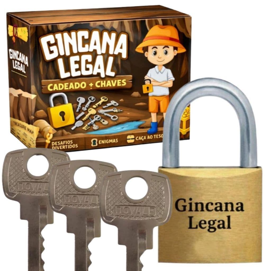 GINCANA LEGAL - Desafio Das Chaves Kit Cadeado E 12 Chaves Gincanas Festas Dourado