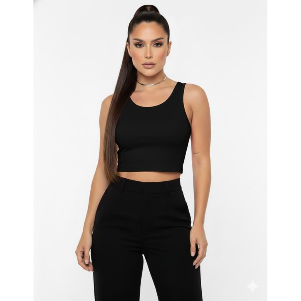 Blusa Feminina Cropped Regata Em Suplex Premium Forrado Gola Redonda Confortável