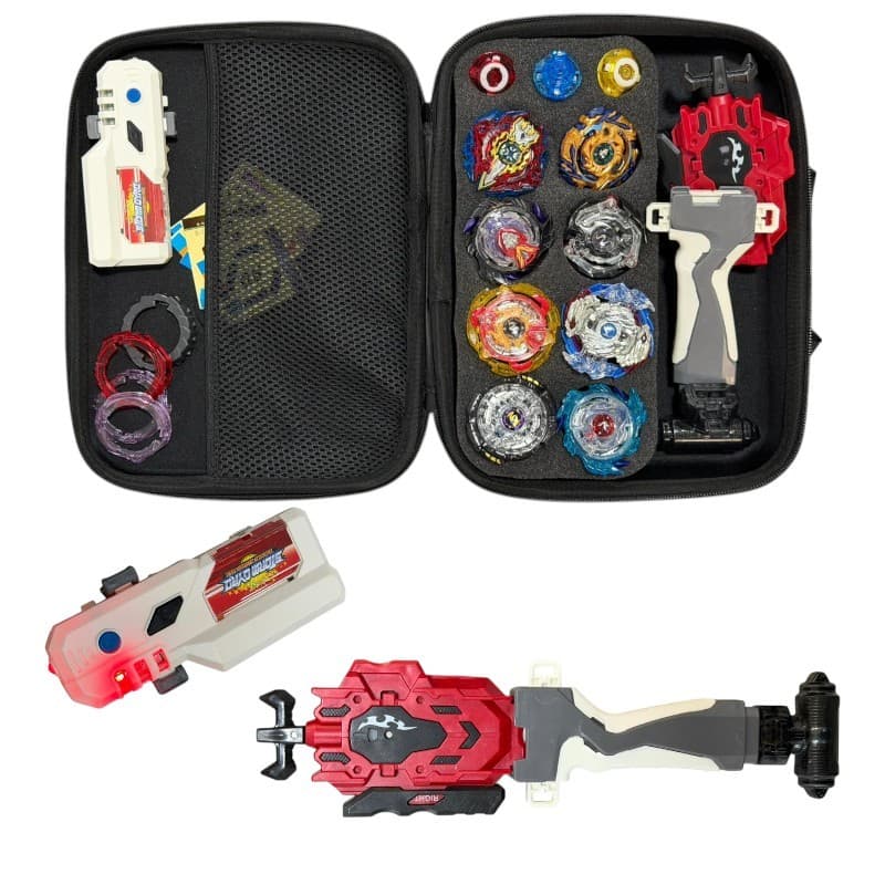 Kit Beyblade Completo com 8 Beyblades Lançador Dupla Rotação e Maleta