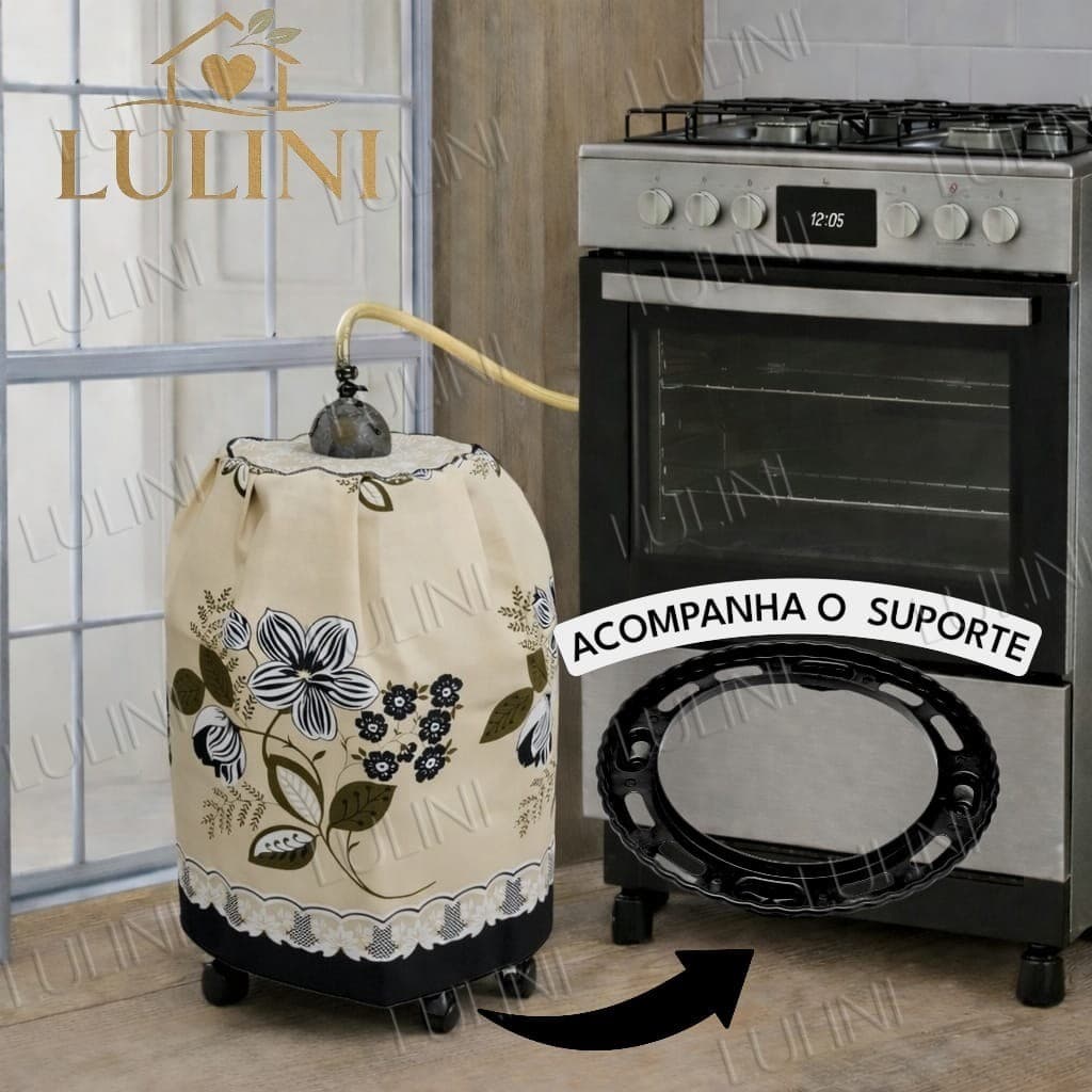 Capa Botijão ACOMPANHA SUPORTE Moderno Tecido Estampado Proteção Casa Deocoração