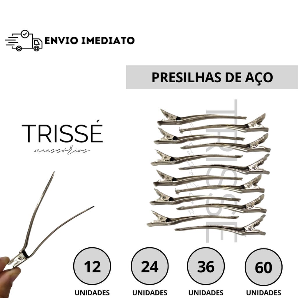 Presilhas de Aço com até 60 Unidades Trissé Acessórios Acessório Cabelo Profissional Clips Multiuso