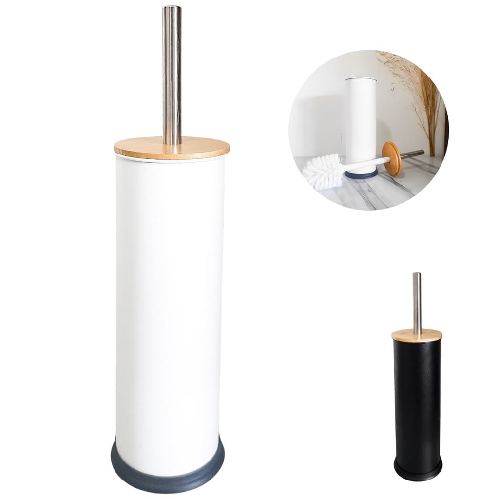 Escova Sanitária Com Tampa de Bambu e Suporte em Inox Styllus