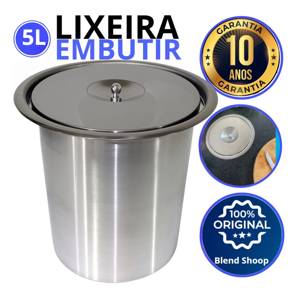Lixeira Pia Cozinha Embutir Granito 5l Inox Não Enferruja Cor Inox Polido - Blend Shoop
