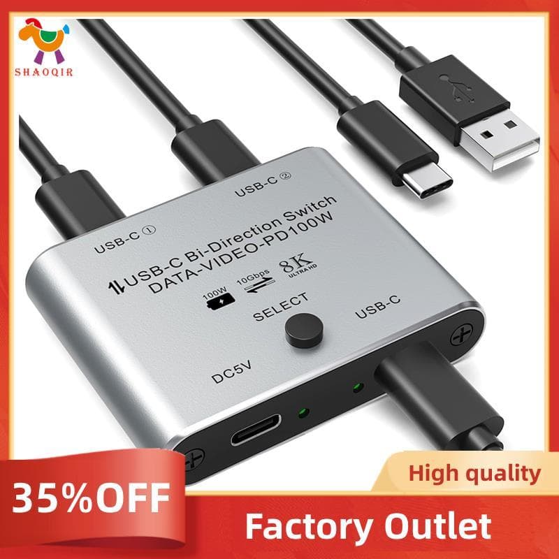 8K USB C Switch Bidirecional-KVM Switcher Suporta 8K 60Hz/4K144Hz Vídeo 100W PD 10Gbps Transferência De Dados