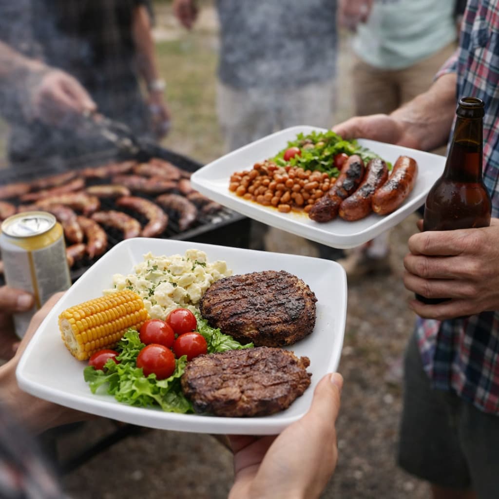 50 Prato Acrílico Quadrado Resistente Refeição 22cm Branco
