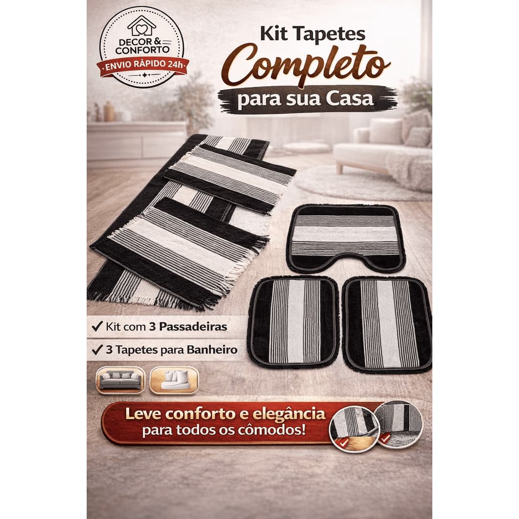 Kit Passadeira Cozinha + Kit Tapete Banheiro 3 Peças Antiderrapante Conforto Luxo Moderno