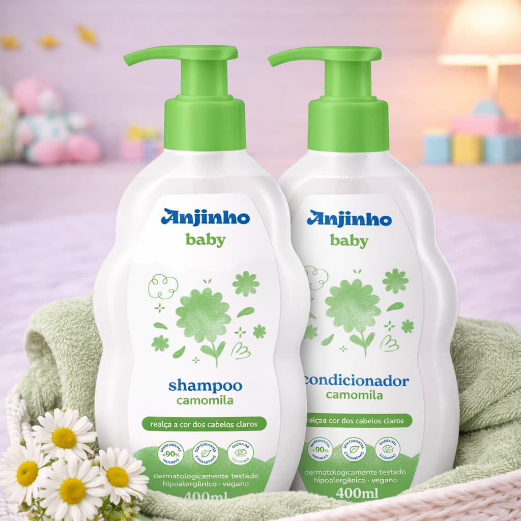Kit Shampoo + Condicionador Infantil Anjinho Baby Camomila 400ml | Hipoalergênico Vegano