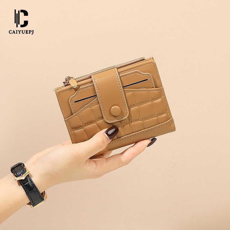 Carteira feminina estilo curto pedra padrão crocodilo padrão Multi-cartão Slot carteira All-match moeda