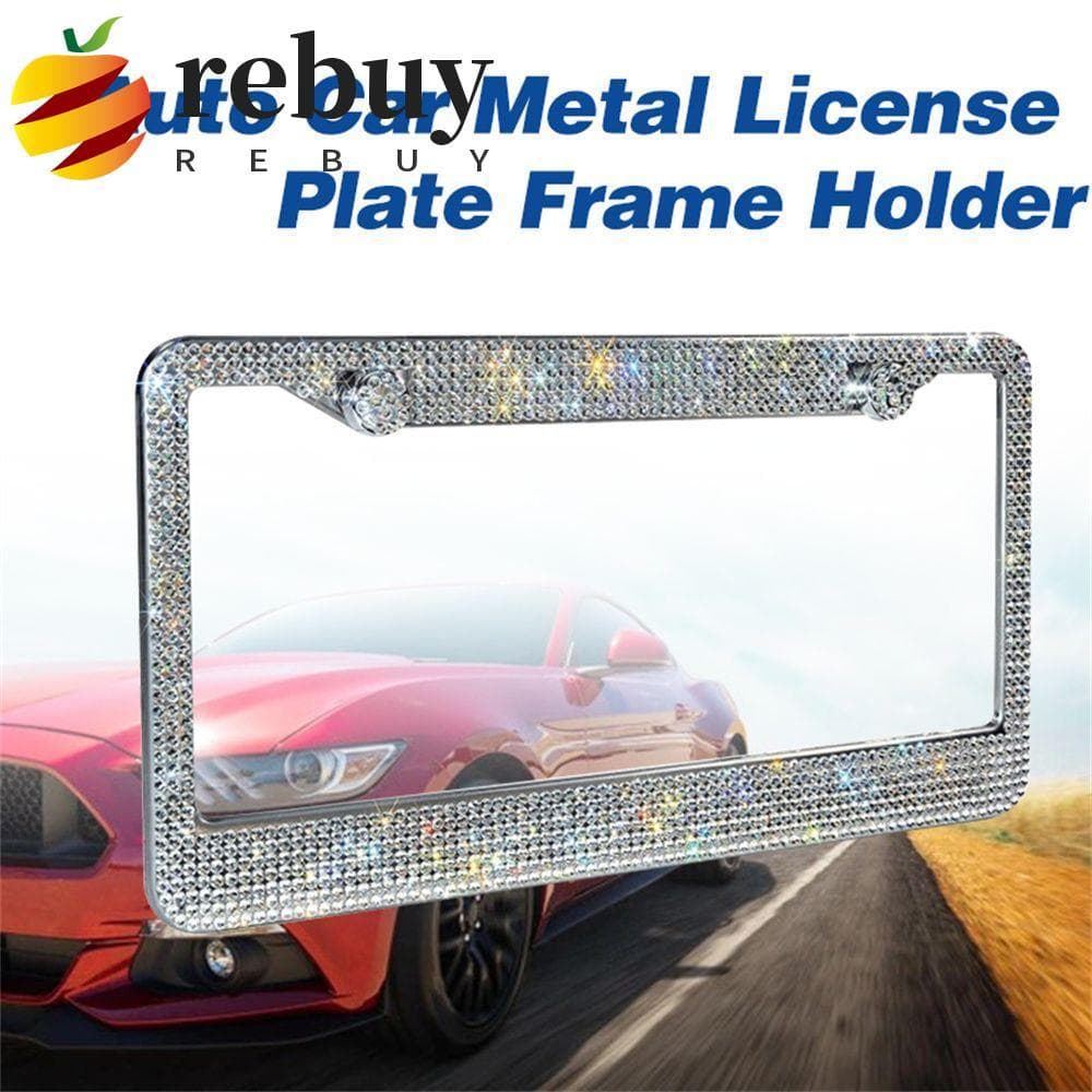 REBUY1 Quadro De Placa De Licença Feminino Acessórios De Carro Para Canadá Strass Aço Inoxidável Luxo Caminhão Dos Eua