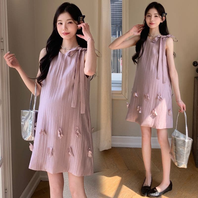 Vestido de maternidade moda Wear pequena versão coreana a linha colete solto laço arco vestido francês