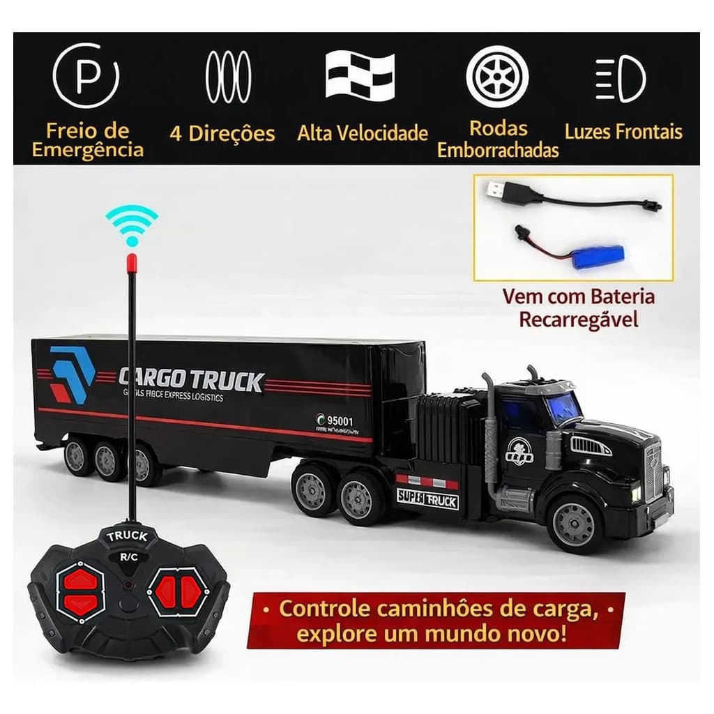 Caminhão Controle Remoto Recarregável Truck Brinquedo Infantil Carreta Grande Presente Menino