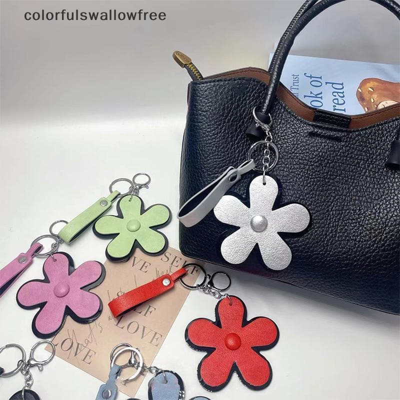 colorfulswallowfree Y2K Dopamina Cor PU Couro Flor Chaveiro Doce Fresco Floral Bolsa Pingente Bonito Mochila Pendurada D