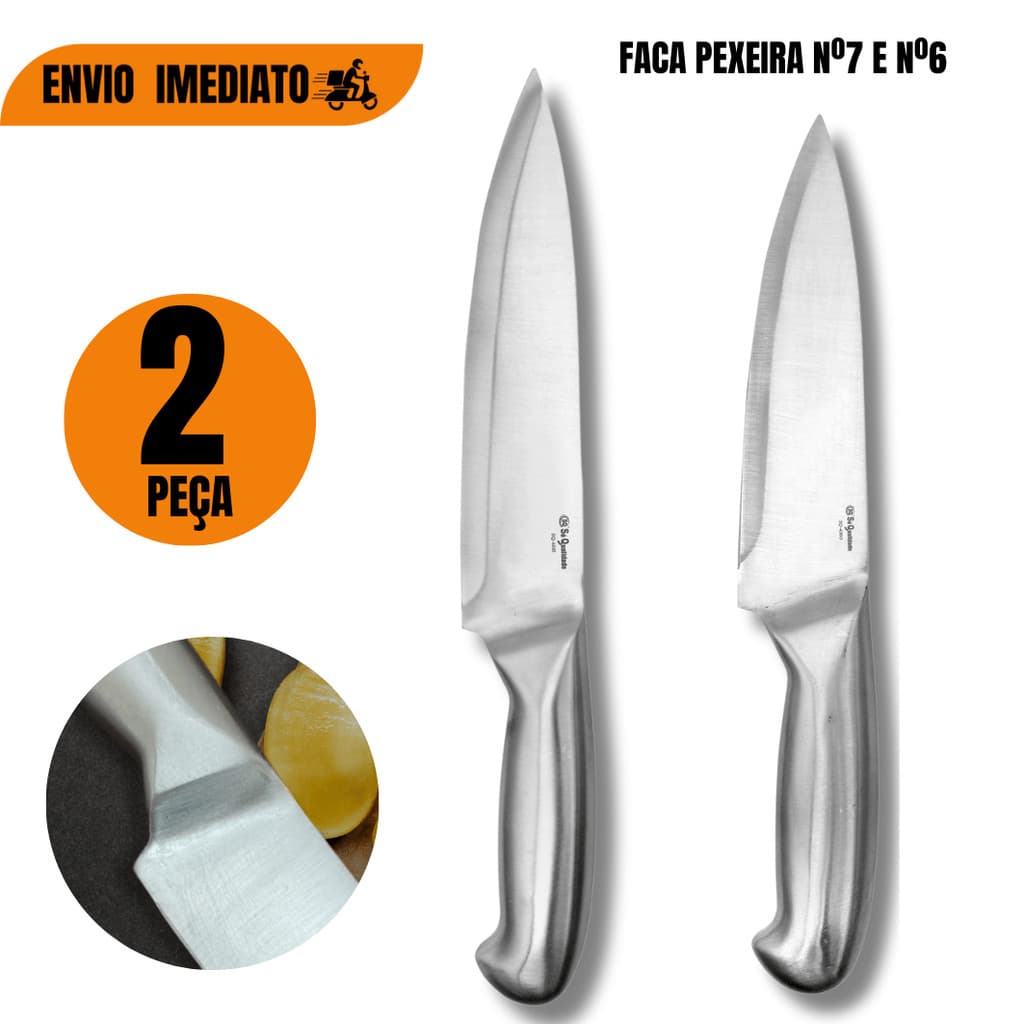 1 Facas nº6 e 1 Facas nº7 Profissional Inteiriço Aço Inox Faca para Churrasco Açougue Cozinha