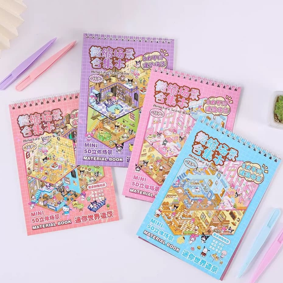Caderno Adesivos 3D: 8 Cenários+Pinça Livro de Decoracão Dinâmica para Criar Mundos Minúsculos JH