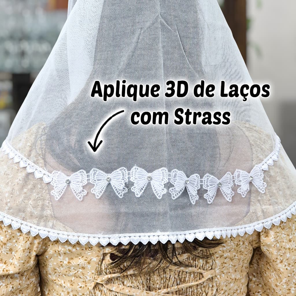 Véu Ccb Congregação Aplique De Laço Renda Guipir e Entremeio Coração Adulto (modelo Meire)
