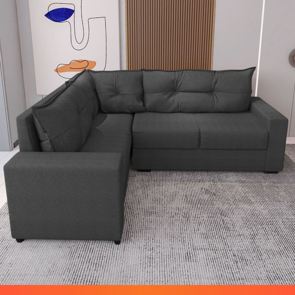 Estofado Sofá de Canto 5 Lugares Veneza com Espuma D-26 e Estrutura de Eucalipto