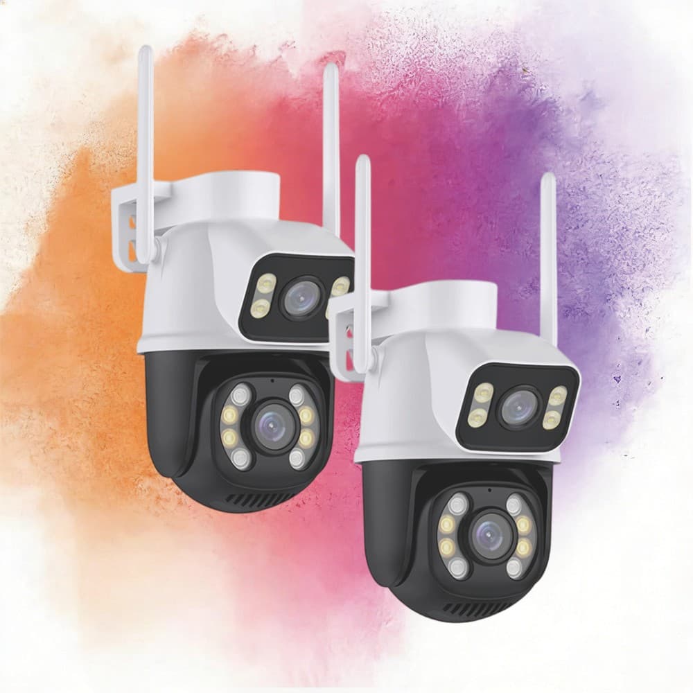 Camera Externa Ip a Prova D'água Wifi Dupla 2 Em 1 com Visao Noturna C/ Vigilância PTZ De Lente Dupla WIFI IP De 6M