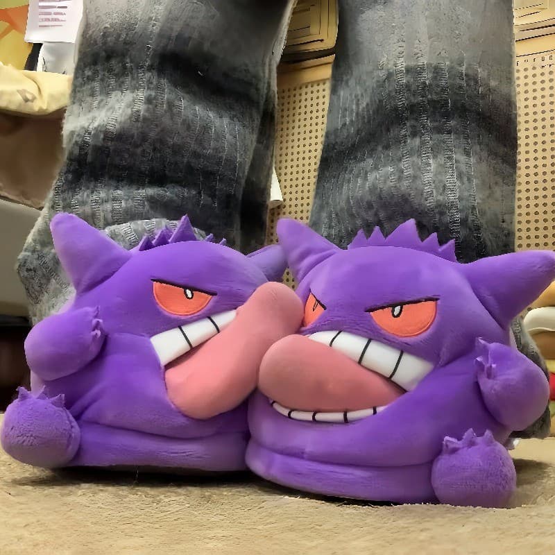2026 Novo Pokemon Gengar Chinelos De Pelúcia Engraçado Língua Para Fora Macio Sola Macia Inverno Quente Interior Casa Ca