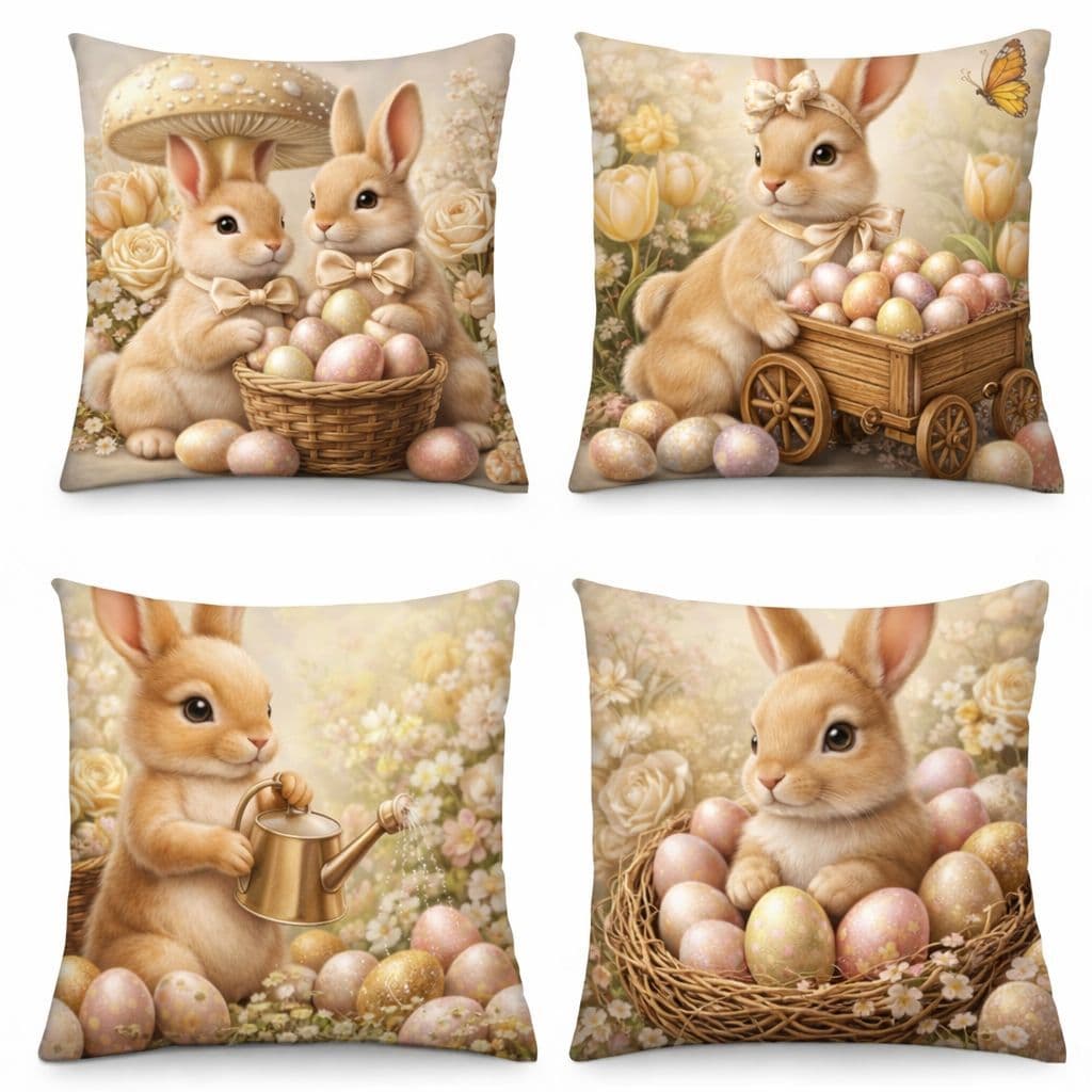 KIT 4 CAPAS DE ALMOFADAS COELHO PASCOA JESUS CRUZ   - TAMANHO 45X45