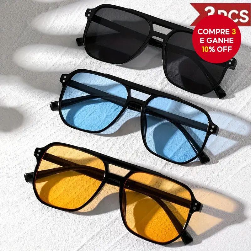 Três Peças Óculos De Sol Retrô De Feixe Duplo L arge Frame Ocean Lens Fashion Sun Shade