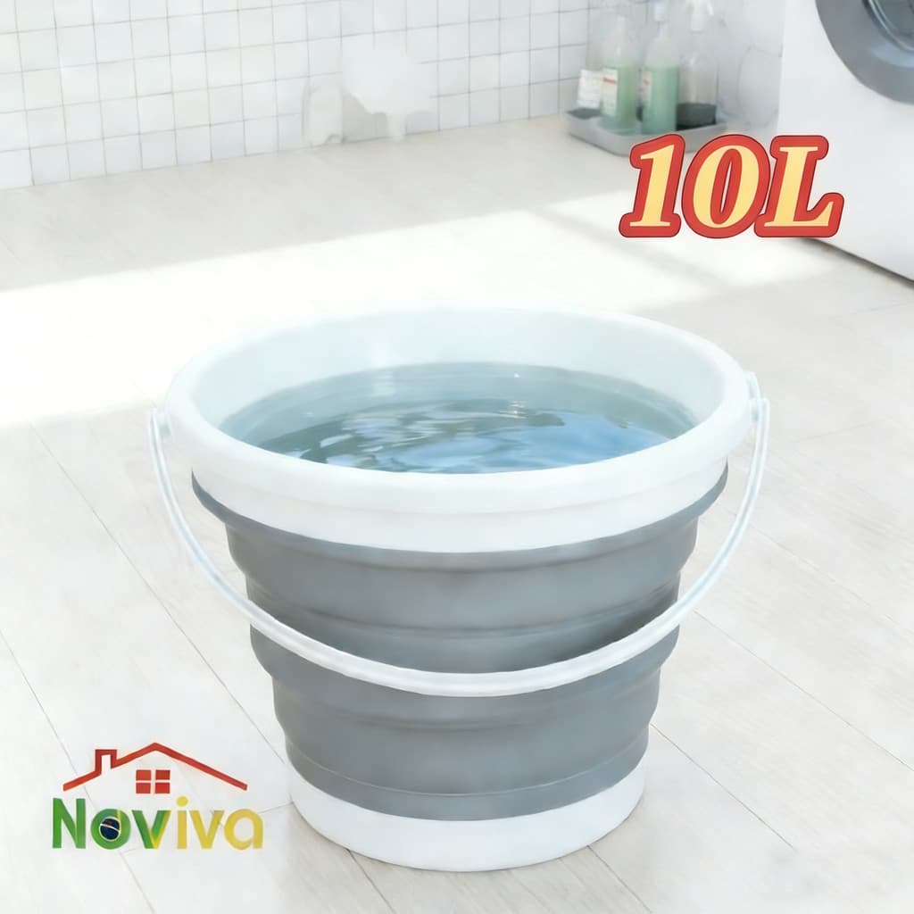 Balde de Silicone Retrátil 10L Noviva | Ideal para Camping, Viagem e Limpeza Doméstica