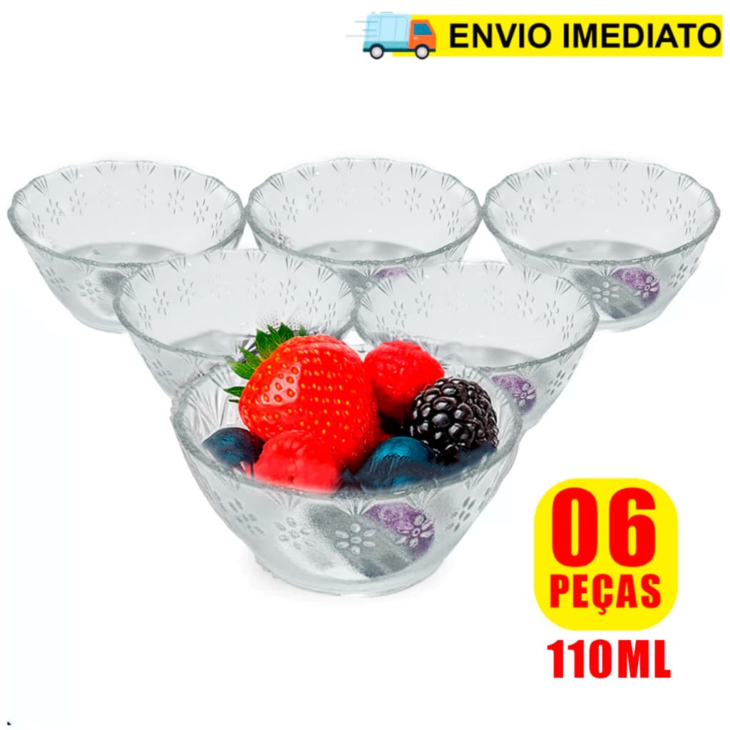 Kit jogo de taça sobremesa Toffee Rocks 6 pçs 110ml conjunto Tigela Bowl Em Vidro cotton Elegante