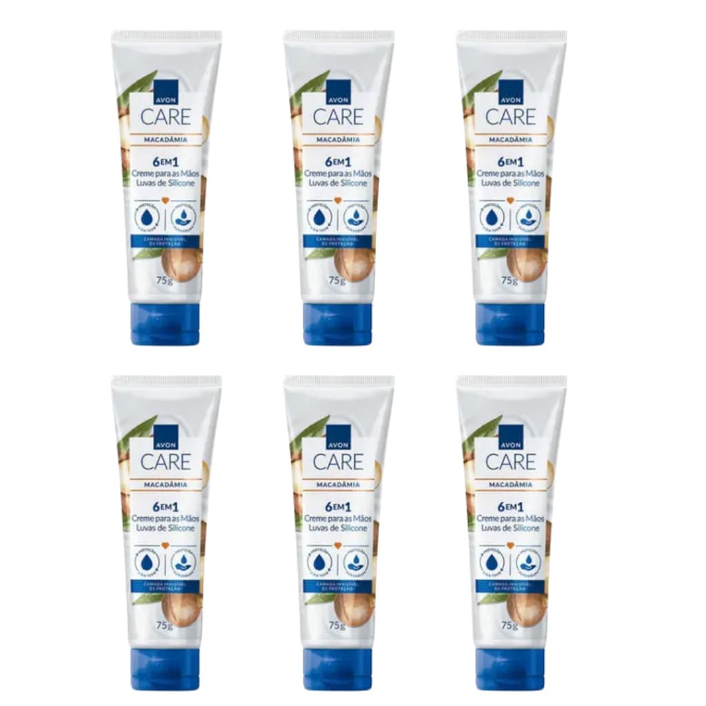 Kit 6 AVON CARE LUVAS DE SILICONE MACADÂMIA CREME PROTETOR PARA MÃOS.